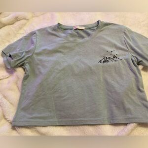 Romwe Embroidered Crop Tee Medium Grey Mountain Night Theme